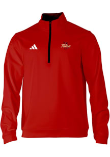 Adidas Tulsa Golden Hurricane Mens Crimson Heat Seal Elevated Long Sleeve Qtr Zip Pullover
