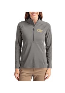 Cutter and Buck GA Tech Yellow Jackets Womens Graphite Adapt Eco Qtr Zip Pullover