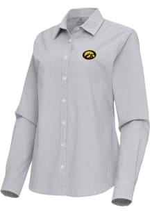 Antigua Iowa Hawkeyes Womens Porter Long Sleeve Ash Dress Shirt