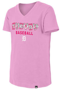New Era Detroit Tigers Girls Pink Flip Sequin Wordmark Short Sleeve Fashion T-Shirt