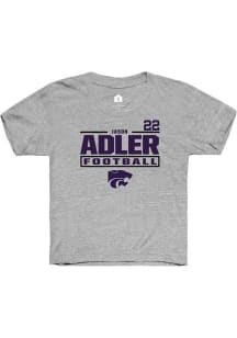 Jason Adler K-State Wildcats Youth Grey NIL Stacked Box Player Tee