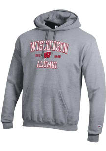 Champion Wisconsin Badgers Mens Grey Est Alumni Powerblend Long Sleeve Hoodie