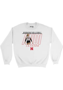 Andi Jackson  Campus Ink Nebraska Cornhuskers Youth White Portrait Crew Long Sleeve Crew Sweatshir..