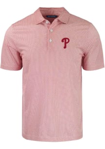 Cutter and Buck Philadelphia Phillies Mens Red Symmetry Short Sleeve Polo