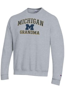 Champion Michigan Wolverines Mens Grey Grandma Powerblend Long Sleeve Crew Sweatshirt