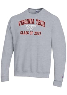 Champion Virginia Tech Hokies Mens Grey Font Class of 2027 Powerblend Long Sleeve Crew Sweatshirt