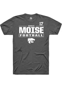 Adonis Moise K-State Wildcats Dark Grey Football NIL Stacked Box Short Sleeve Player T Shirt