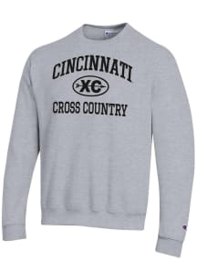 Champion Cincinnati Bearcats Mens Grey Heather Cross Country Icon Powerblend Long Sleeve Crew Swea..