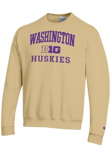 Champion Washington Huskies Mens Gold Big Ten Powerblend Long Sleeve Crew Sweatshirt