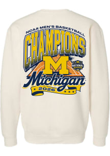 Something Inked Michigan Wolverines Mens Ivory 2026 Men's Basketball National Champions Long Sleev..