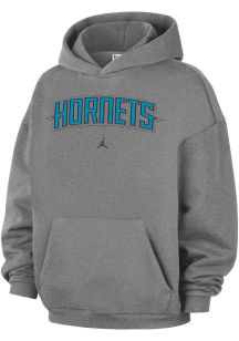 Nike Charlotte Hornets Mens Grey Heather Wordmark Long Sleeve Hoodie