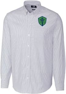 Cutter and Buck Seattle Sounders FC Mens Light Blue Stretch Oxford Stripe Big and Tall Dress Shirt