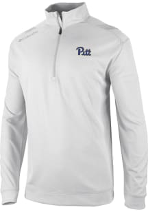 Columbia Pitt Panthers Mens White Heat Seal Oakland Downs Long Sleeve Qtr Zip Pullover
