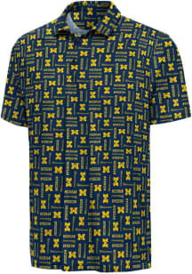 Antigua Michigan Wolverines Mens Blue Season Tickets Short Sleeve Polo