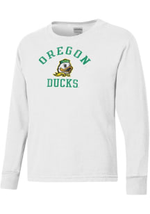 ComfortWash Oregon Ducks Youth White Arch Name Logo Mascot Garment Dyed Long Sleeve T-Shirt
