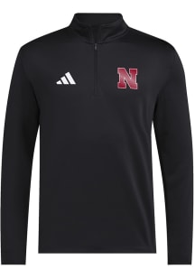 Adidas Nebraska Cornhuskers Mens Black 3 Stripe Strategy Long Sleeve Qtr Zip Pullover