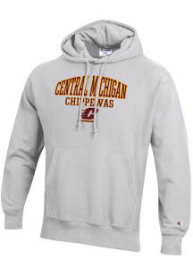 Champion Central Michigan Chippewas Mens Ash Name and Mascot Reverse Weave Long Sleeve Hoodie