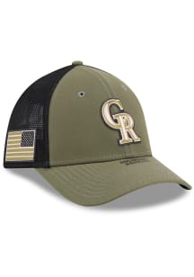 New Era Colorado Rockies Mens Olive 2026 MLB Armed Forces Day 39THIRTY M Crown Flex Hat