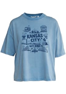 Kansas City Womens Blue Tonal Icon Collage Short Sleeve T-Shirt