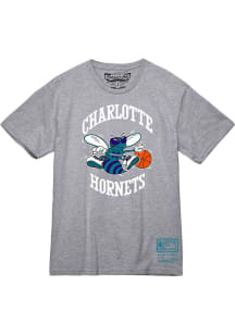Mitchell and Ness Charlotte Hornets Grey MVP Short Sleeve T Shirt