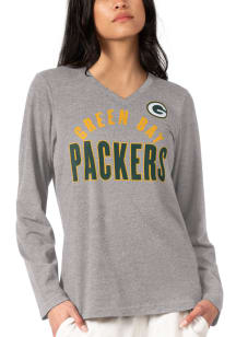 Starter Green Bay Packers Womens Grey Distressed LS Tee