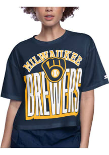 Starter Milwaukee Brewers Womens Navy Blue Play Short Sleeve T-Shirt