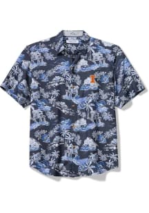Tommy Bahama Illinois Fighting Illini Mens Navy Blue Paradise Isle Short Sleeve Dress Shirt