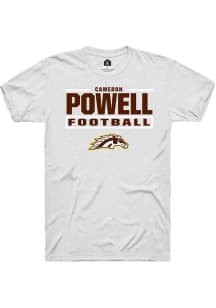 Cameron Powell Western Michigan Broncos White Football NIL Stacked Box Short Sleeve Player T Shirt