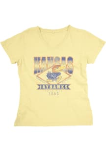 Blue 84 Kansas Jayhawks Womens Yellow Joyful Laughter Short Sleeve T-Shirt