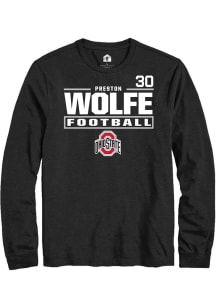 Preston Wolfe Ohio State Buckeyes Black Football NIL Stacked Box Long Sleeve Player T Shirt