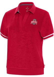 Antigua Ohio State Buckeyes Womens Navy Blue Favorite Short Sleeve Polo Shirt