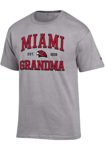 Champion Miami RedHawks Grey Est. Date Grandma Jersey Short Sleeve T Shirt