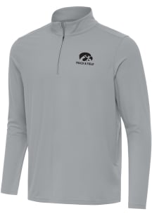Antigua Iowa Hawkeyes Mens Ash Intent Track & Field Long Sleeve Qtr Zip Pullover