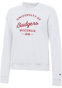 Champion Wisconsin Badgers Womens White Powerblend Crew Sweatshirt