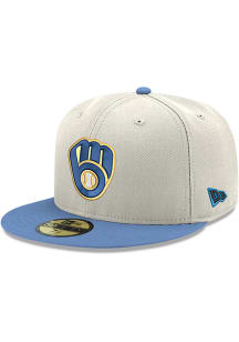 New Era Milwaukee Brewers Mens White 2T Chrome Crown Sky Visor 59FIFTY Fitted Hat