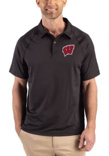 Cutter and Buck Wisconsin Badgers Mens Black Prospect Eco Short Sleeve Polo