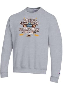 Champion Western Michigan Broncos Mens Grey 2025 National Champions Powerblend Long Sleeve Crew Sw..