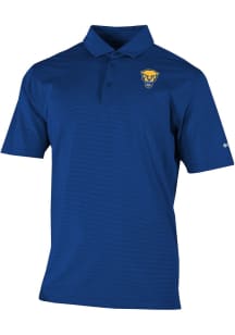 Columbia Pitt Panthers Mens Blue Heat Seal Double Hit Short Sleeve Polo