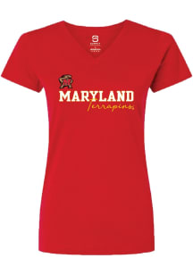 Summit Sportswear Maryland Terrapins Womens Red Rhinestone Short Sleeve T-Shirt