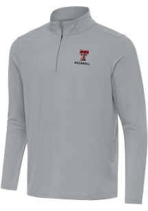 Antigua Texas Tech Red Raiders Mens Ash Intent Baseball Long Sleeve Qtr Zip Pullover