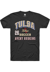 Avery Hudkins Tulsa Golden Hurricane Black NIL Arch Logo Short Sleeve Player T Shirt
