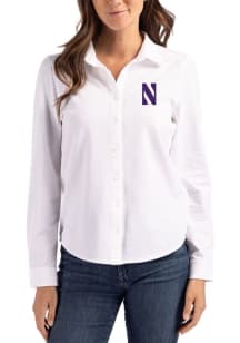 Cutter and Buck Northwestern Wildcats Womens Advantage Soft Pique Long Sleeve Purple Dress Shirt