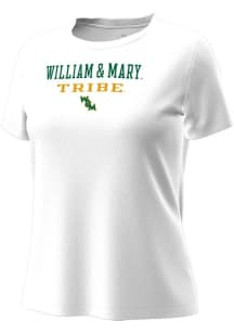 Under Armour William & Mary Tribe Womens White Stacked over logo Tech Stretch Short Sleeve T-Shirt