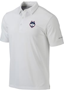 Columbia UConn Huskies Mens White Drive Jonathan Short Sleeve Polo