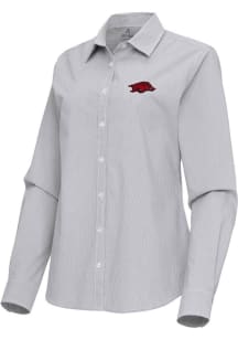 Antigua Arkansas Razorbacks Womens Porter Long Sleeve Ash Dress Shirt