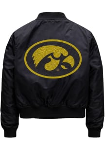 Iowa Hawkeyes Womens Black Oval Tigerhawk Crystal Medium Weight Jacket