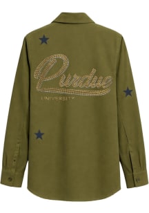 Purdue Boilermakers Womens Olive Script Shacket Light Weight Jacket