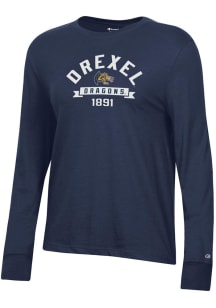 Champion Drexel Dragons Womens Navy Blue Banner Core LS Tee