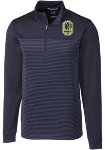 Cutter and Buck Nashville SC Mens Navy Blue Traverse Stripe Long Sleeve Qtr Zip Pullover