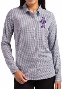 Cutter and Buck K-State Wildcats Womens Epic Confidence Gingham Long Sleeve Black Dress Shirt